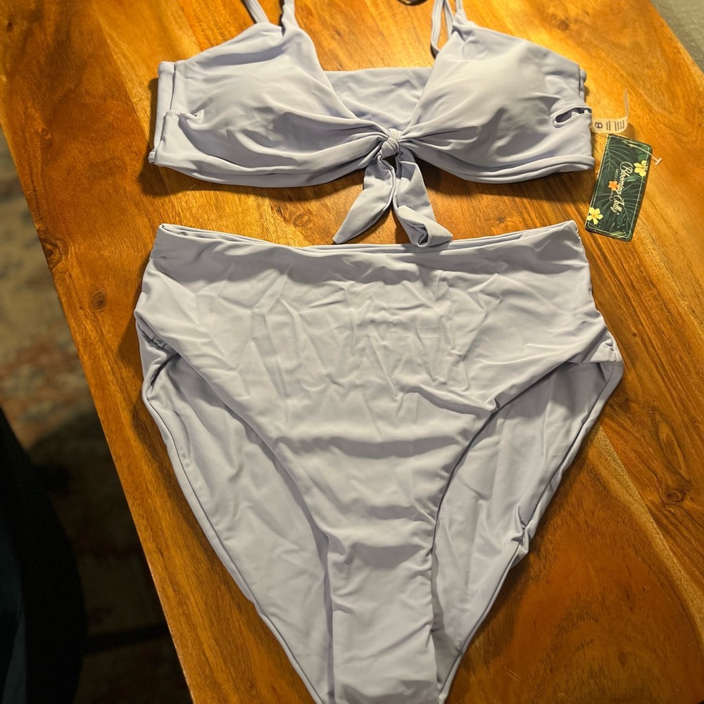 Blue High-Waisted Bandeau Bikini Set